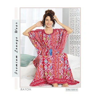 Premium Lounge Wear Ladies Kaftan Rayon Nighty, Gown Design No