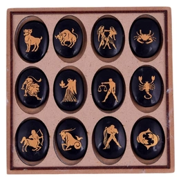 Black Agate Zodiac or Horoscope Symbols Engraved Stones (Set of 12) for Reiki Healing Balancing and Meditation(PRI_06)