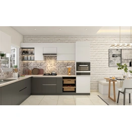 A White And Grey Open Kitchen Layout