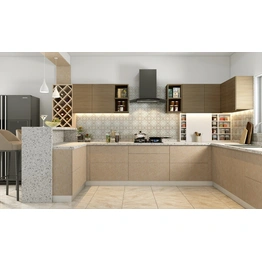 Modern Kitchen With Breakfast Counter And Wine Rack