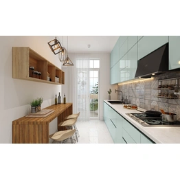 A Classy Straight Kitchen With A Breakfast Counter On The Side