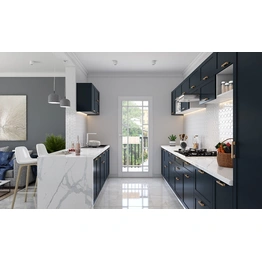 A G-Shaped Kitchen With Pantry Pullout And A Breakfast Counter