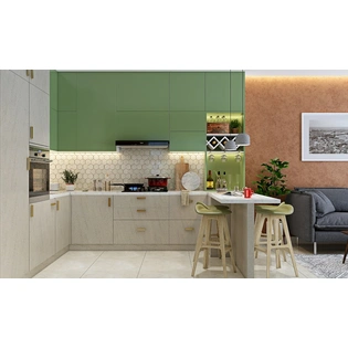 A Petite Modern Kitchen Design With A Breakfast Counter