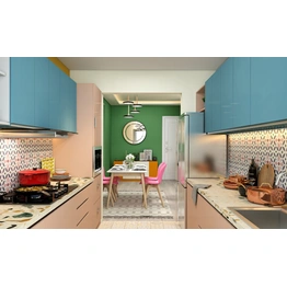 A Pretty Kitchen Design In Pink And Blue