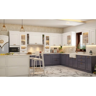 An Island Kitchen Design In Grey And White