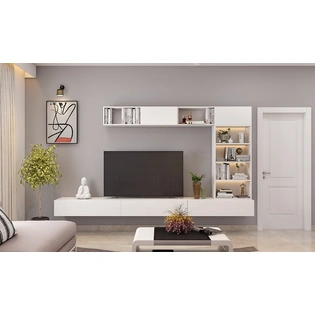 A Modern Living Room With A Multifunctional TV Unit