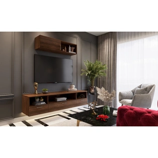 A Dark Themed Living Room With Wall Moulding