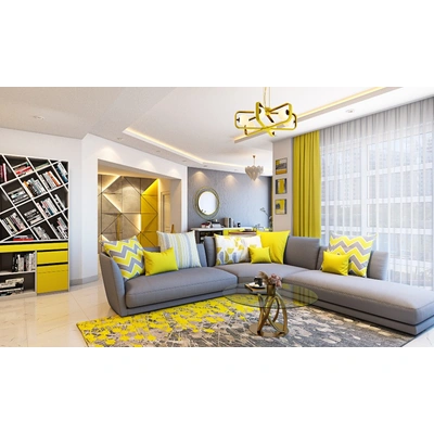 A Living Room Design With A False Ceiling