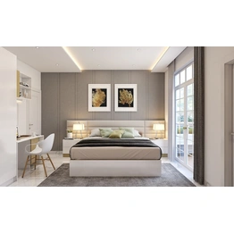 An Elegant Bedroom In White And Grey