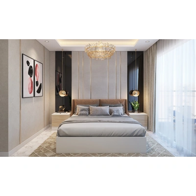 A Classy Bedroom Design With A Lavish Wall Panelling Design