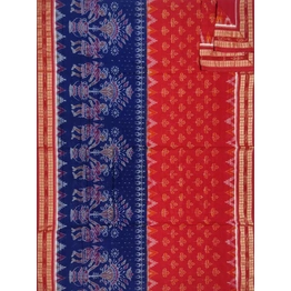 Sambalpuri Cotton Saree (Red & Blue) By Koustuva Exports