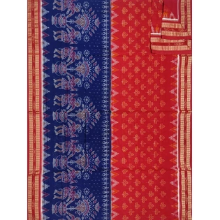 Sambalpuri Cotton Saree (Red & Blue) By Koustuva Exports