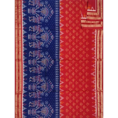 Sambalpuri Cotton Saree (Red & Blue) By Koustuva Exports