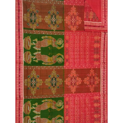 Sambalpuri Cotton Saree (Red & Green) By Koustuva Exports