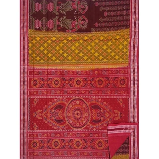 Sambalpuri Cotton Saree (Maroon & Yellow) By Koustuva Exports