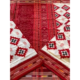 Sambalpuri Cotton Saree (Red & White) By Koustuva Exports