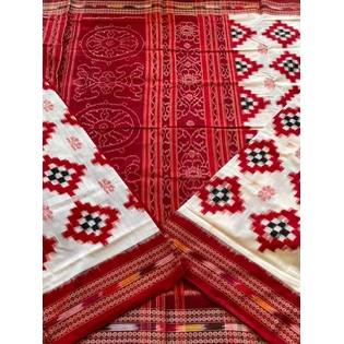 Sambalpuri Cotton Saree (Red & White) By Koustuva Exports