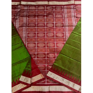 Sambalpuri Silk Saree (Dark Green & Red) By Koustuva Exports