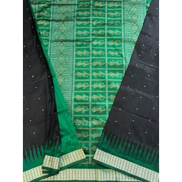 Sambalpuri Silk Saree (Green & Black) By Koustuva Exports