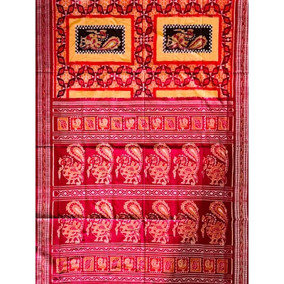 Sambalpuri Silk Saree (Red & Yellow) By Koustuva Exports