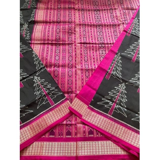 Sambalpuri Silk Saree (Pink & Black) By Koustuva Exports