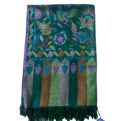 Green Colour Kani Shawl with Large Motifs