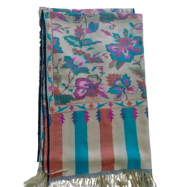 Cream Colour Kani Shawl with Several Motifs