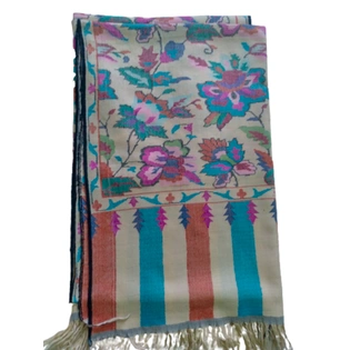 Cream Colour Kani Shawl with Several Motifs