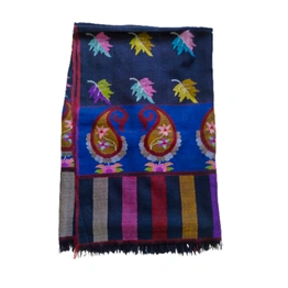 Black Colour Kani Shawl with Leaves