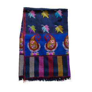 Black Colour Kani Shawl with Leaves