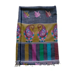 Grey Colour Kani Shawl with Leaves