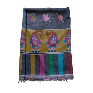 Grey Colour Kani Shawl with Leaves