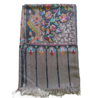 Brown Colour Kani Shawl with Several Flowers and Leaves