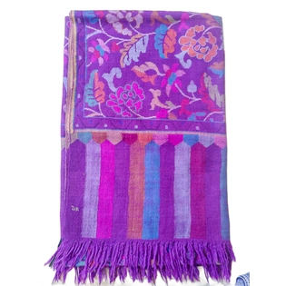 Pink Colour Kani Shawl with Several Flowers and Motifs