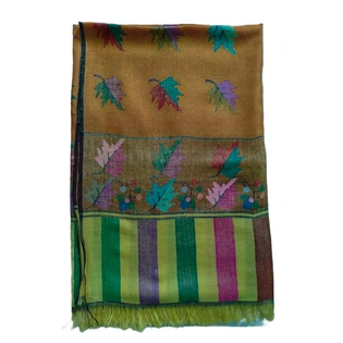 Yellow Colour Kani Shawl with Several Leaves