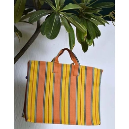 Customised Recycled Nylon Striped(Yellowish Orange) Indian Market Shopping Bag