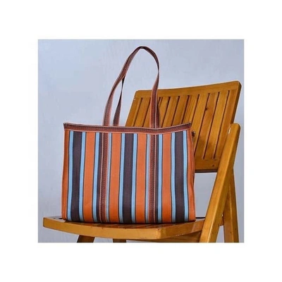 Customised Recycled Nylon Striped(Blueish Orange) Indian Market Shopping Bag