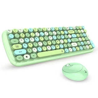 iGEAR KeyBee Retro Typewriter Inspired 2.4GHz Wireless Keyboard and Mouse Set with USB Support, Single Nano Receiver, Round Keycaps, Cleaning Brush (Green)