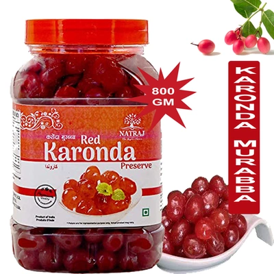 NATRAJ The Right Choice Candied Kashmiri Red Cherry|Glazed Candy |Murabba Karonda Seedless for Cakes & Cookies Decoration 800g