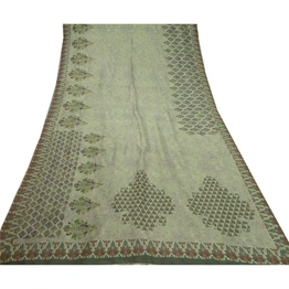 Sanskriti Vintage Green Art Silk Printed Sarees Sari Decor Soft 5Yd Craft Fabric, PR-56882