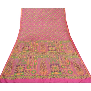 Sanskriti Vintage Pink Sarees Art Silk Printed Zari Woven Sari 5Yd Craft Fabric, PR-55935