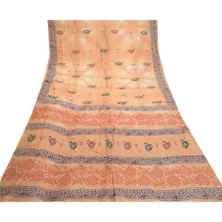 Sanskriti Vintage Peach Indian Sarees Art Silk Printed Sari Decor Craft Fabric, PR-58511