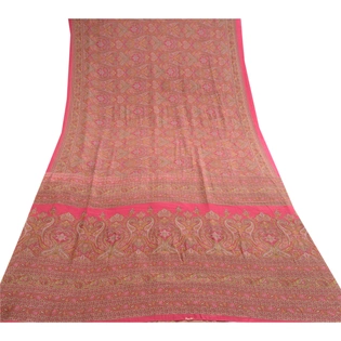 Sanskriti Vintage Pink Indian Art Silk Sarees Printed Sari 5Yd Soft Craft Fabric, PR-57569