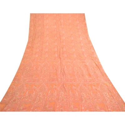 Sanskriti Vintage Sarees From India Pink Blend Silk Printed Sari Craft Fabric, PR-61665