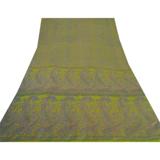 Sanskriti Vintage Green Sarees Art Silk Printed Indian Sari Craft 5 Yard Fabric, PR-45595