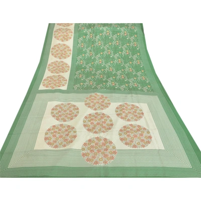 Sanskriti Vintage Green Sarees Art Silk Printed Sari Craft 5 Yard Soft Fabric, PR-46285