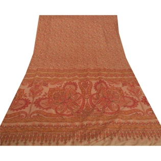 Sanskriti Vintage Peach Saree Art Silk Floral Printed Craft Fabric 5 Yard Sari, PR-45612