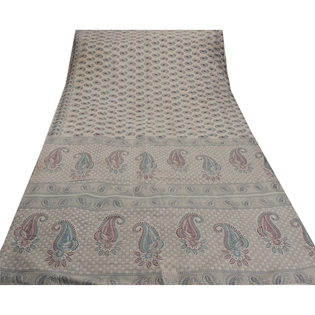 Sanskriti Vintage Grey Sarees Art Silk Printed Craft Decor Fabric Indian Sari, PR-42110