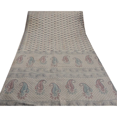 Sanskriti Vintage Grey Sarees Art Silk Printed Craft Decor Fabric Indian Sari, PR-42110