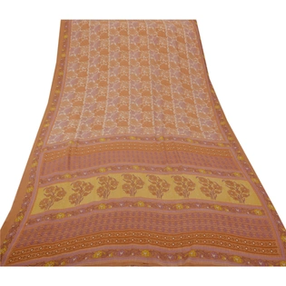 Sanskriti Vintage Brown Indian Sari Art Silk Printed Craft Fabric 5 Yard Sarees, PR-43274